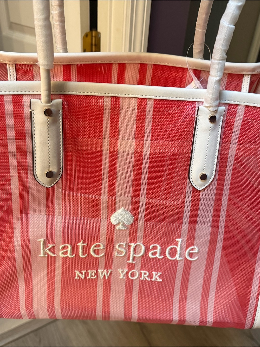 kate spade Pink and White Striped Tote Bag
